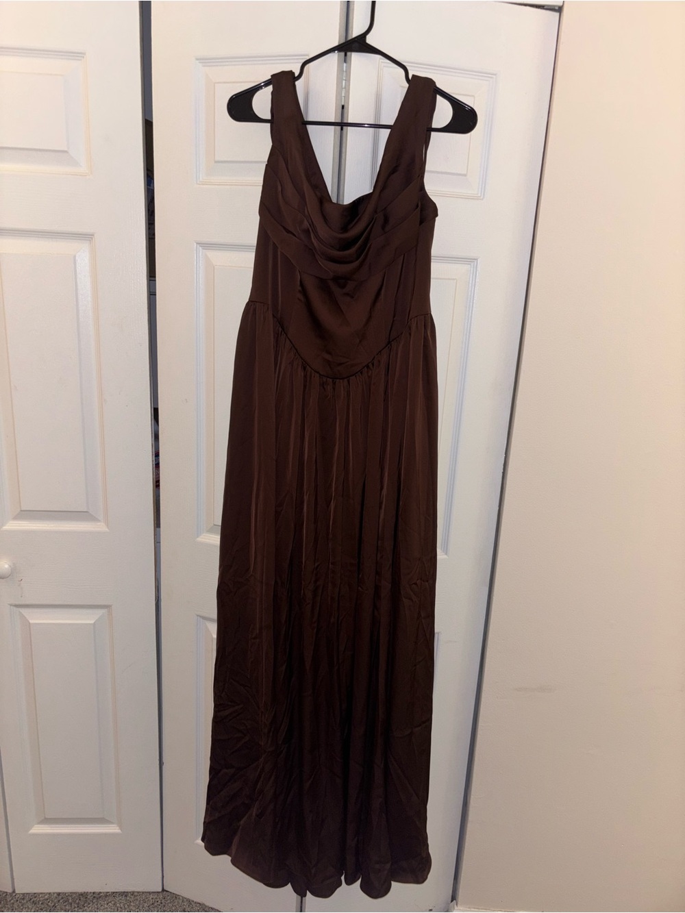Azazie Novi Stretch Satin Ganache Cowl Neck Maxi Gown - Picture 1 of 7